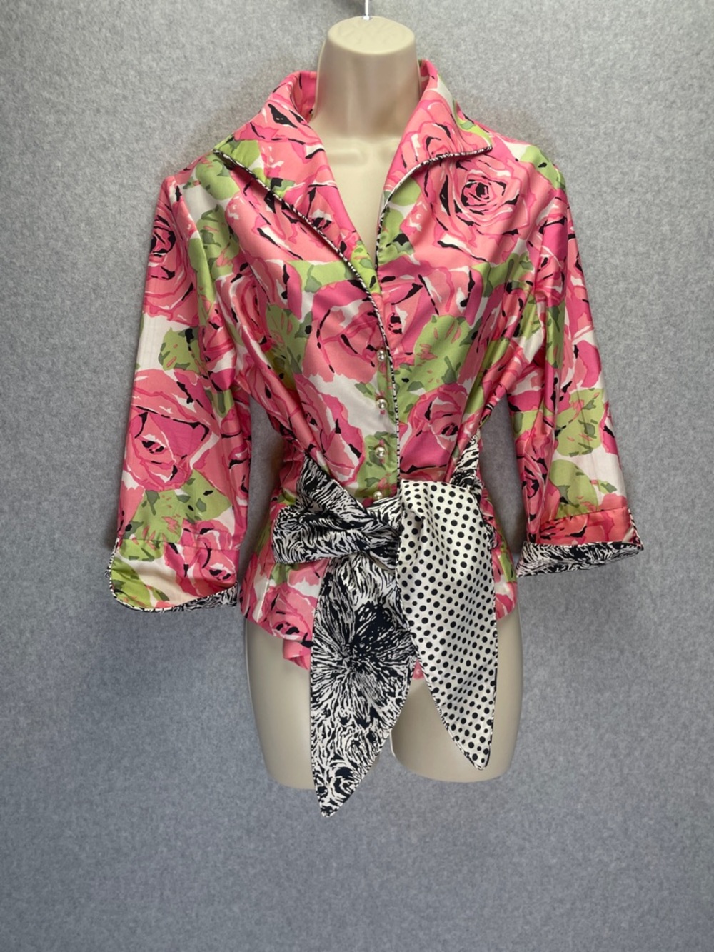 Marissa Baratelli Floral Thai Silk Tie Waist Blouse